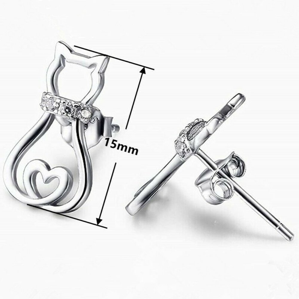Beautiful 925 Silver White Sapphire Kitty Studs - Picture 4 of 4